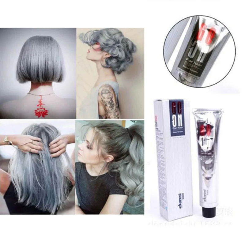 

Hot Sale 100ml Fashion Light Gray Dye Hair Cream Punk Style Permanent Hair Dye Cream Grandma Gray Silver Unisex Dye Hair Product