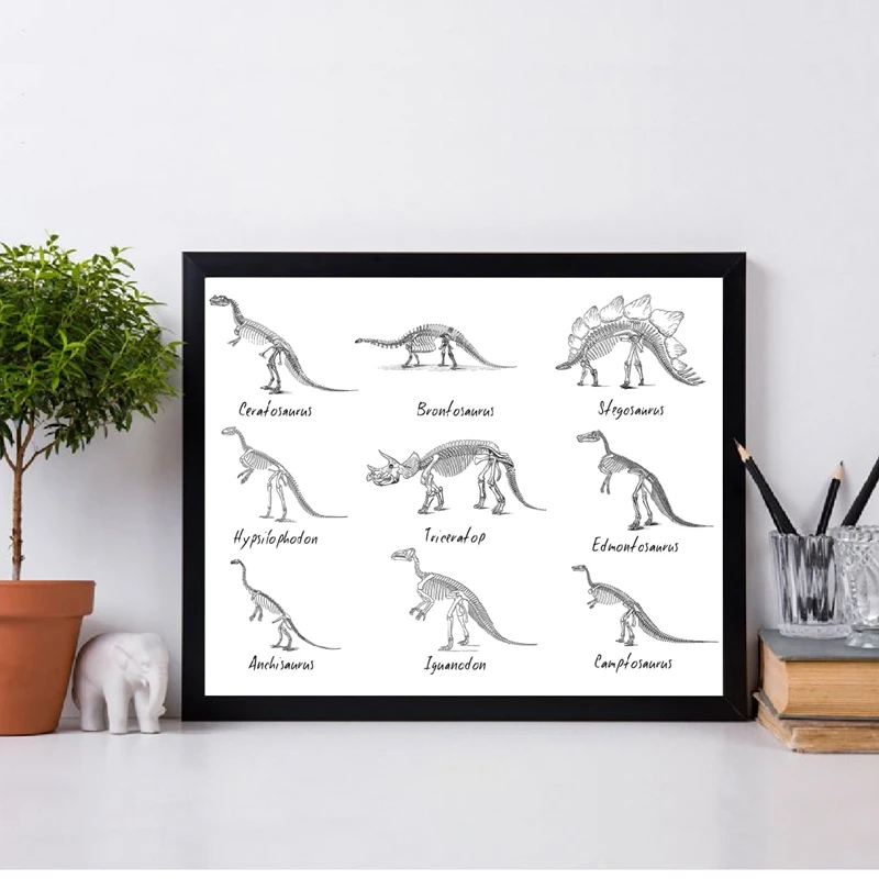 Динозавр диаграмма список мальчиков стены искусства печати и плакат, динозавр виды Палеонтология холст живопись для детской комнаты украшения