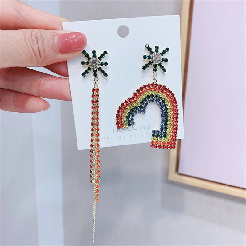 

New Fashion Heart Rainbow Earrings For Women Girls Trendy Shaped Pendant Luxury Cubic Zircon Earrings Jewelry Gift wholesale