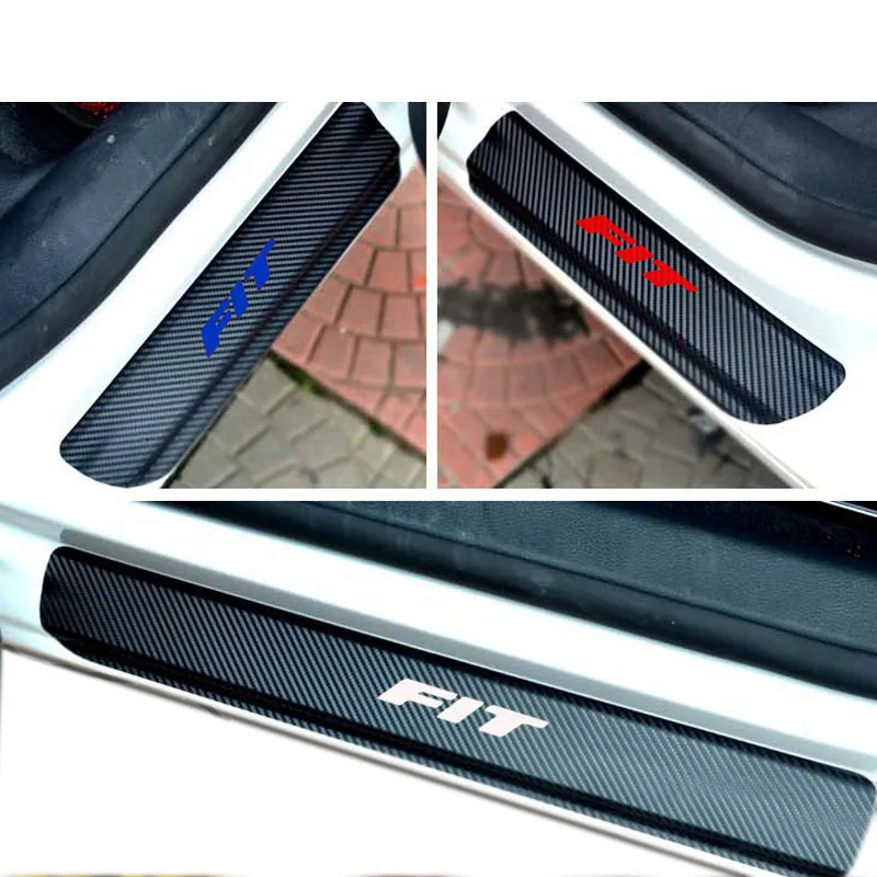 

For Honda FIT Car Accessories 4 pcs Carbon Fiber Vinyl Sticker Car Door Sill Protector Scuff Plate