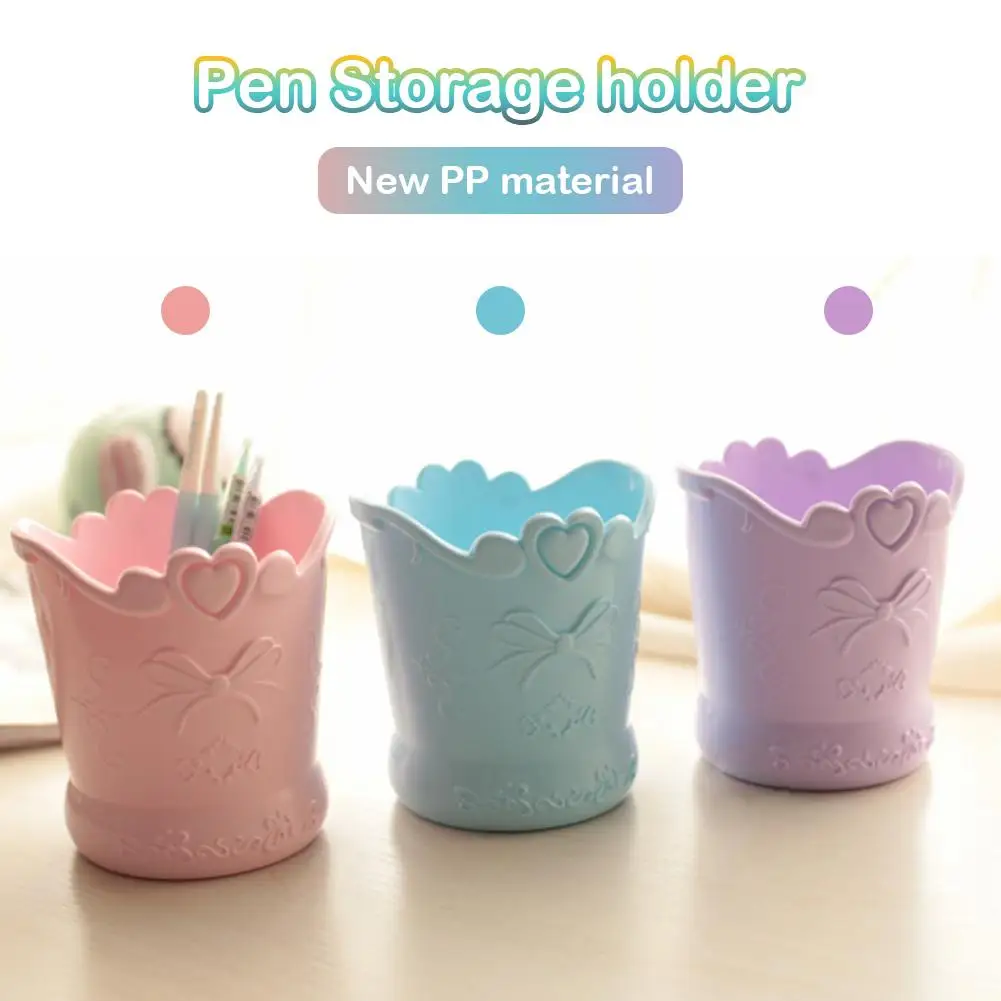 

New High-quality Desktop Plastic Pen Pencil Holder Round Love Butterfly Collection Tube Stationery Organizer Support Wholesale