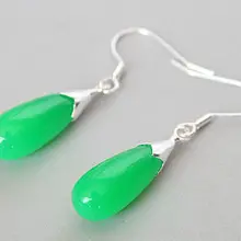 Пара ярко-зеленый и 925 серебро серьги оптом серебряные свадебные женские ювелирные изделия