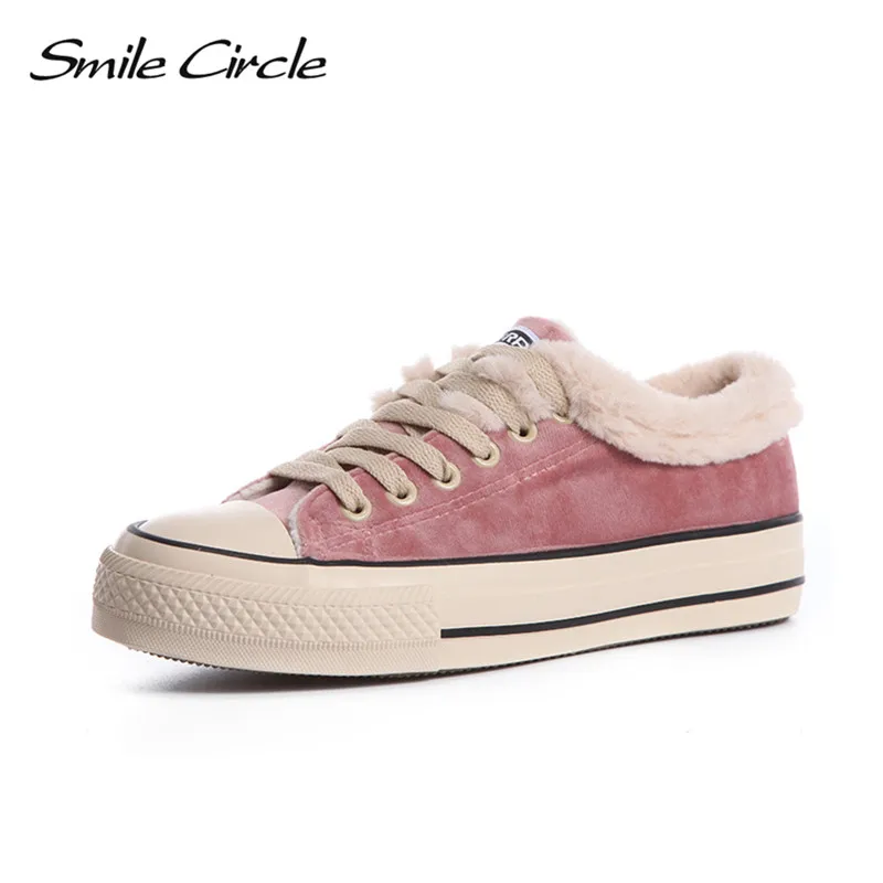 

Smile Circle 2018 Autumn/Winter Shoes Women Sneakers Lace-up Casual Shoes Women Warm Plush Flat Platform Shoes Girl Shoes A56961