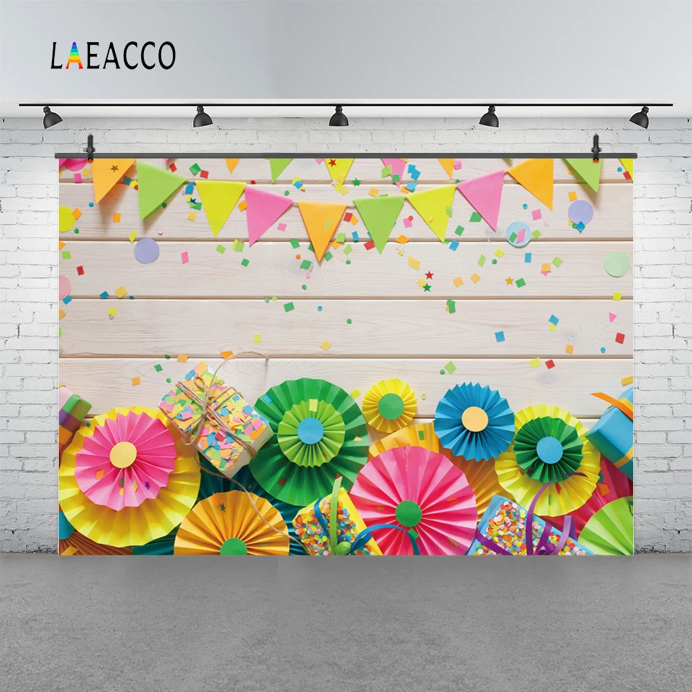 Laeacco Wooden Plank Handmade Paper Flowers Children Photography Backgrounds Customized Photographic Backdrops For Photo Studio