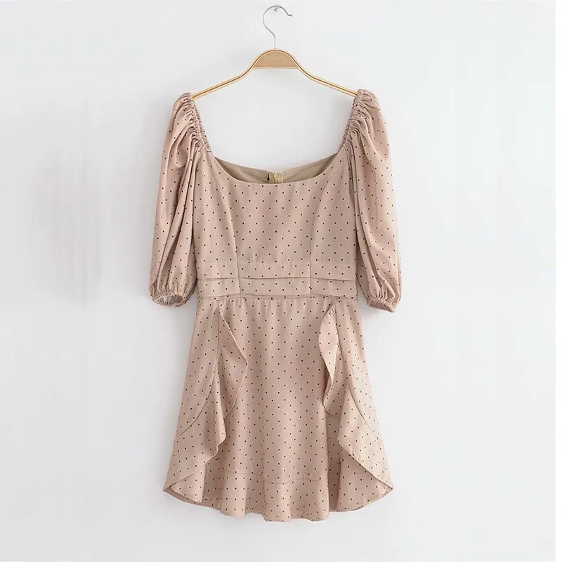 yinlinhe Khaki sexy bodycon summer Dress Short Sleeve Polka Dot Women Dress elegant ladies office ruffles Vestidos 2