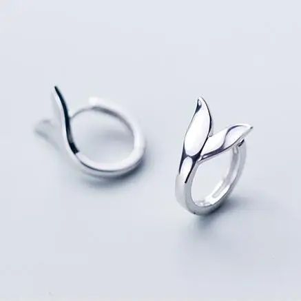 Silver 1Pair Стерлингового серебра 925 милые крошечные рыбий хвост Русалка серьги-кольца элегантные ювелирные изделия для женщин модный подарок G1071 - Окраска металла: Silver 1Pair