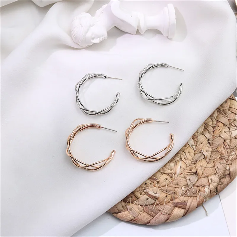 

Europe America Hyperbolic Vintage INS Anti-allergy Twining Round Circle Simple Hoop Earrings Fashion Jewelry-LAF