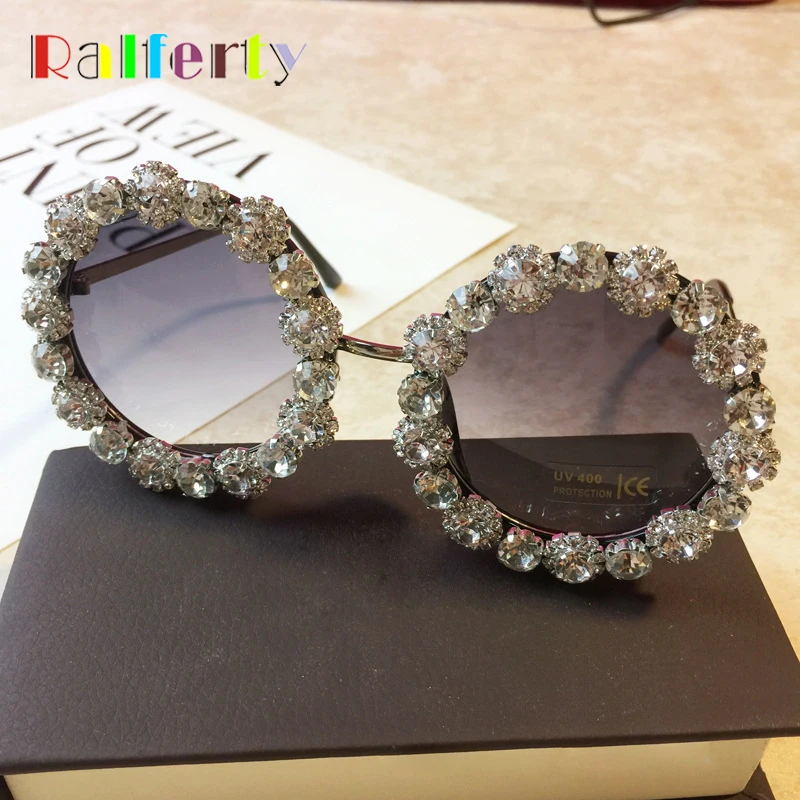 Ralferty круглые солнцезащитные очки со стразами Для женщин Роскошные кристаллы алмаза солнцезащитные очки Для женщин розовый круглые очки аксессуары оттенки G08