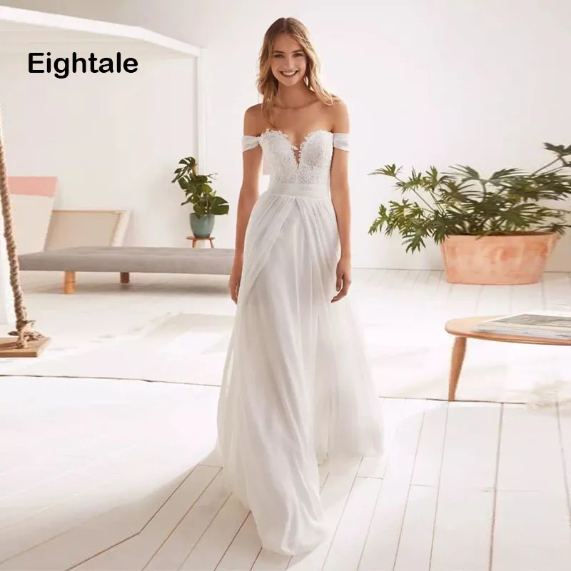 off the shoulder beach wedding dress