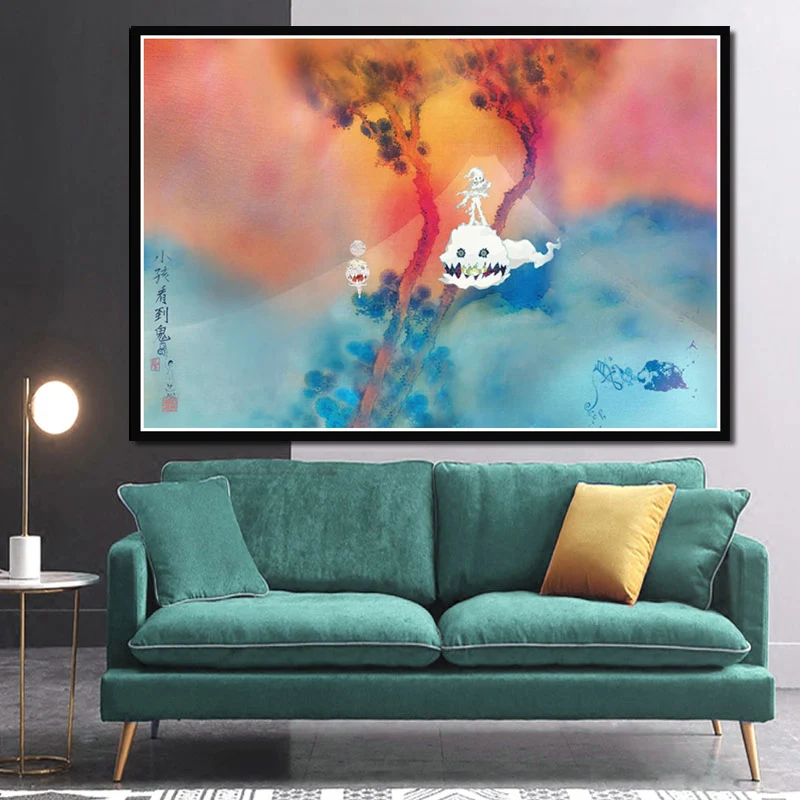

Canvas Painting Kids See Ghosts Kanye West Kid Cudi Rapper Music Album Poster Prints Art Wall Pictures Living Room Home Decor