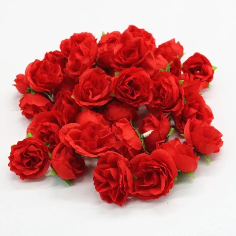 50pcs 3cm Artificial Flowers Silk Flower Roses Small Tea Bud Flowers Hand Made Diy Head Garlands For Wedding Home Decoration - Цвет: F