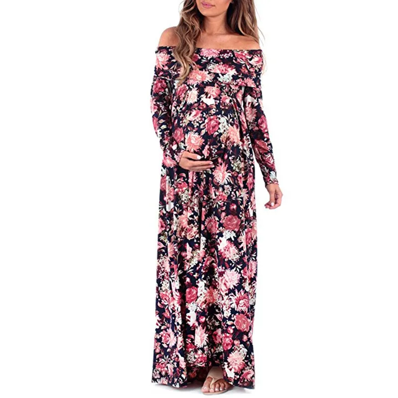 

Long Sleeve Floral Maternity Dresses For Pregnant Women Clothes Straight Pregnancy Dresses Maternity Pregnant Gravidas Clothing