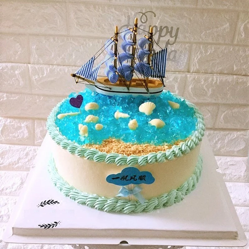 

decoration boat cake topper toys for baby kids children party supplies 18 years birthday decorative wooden boats topper for doll