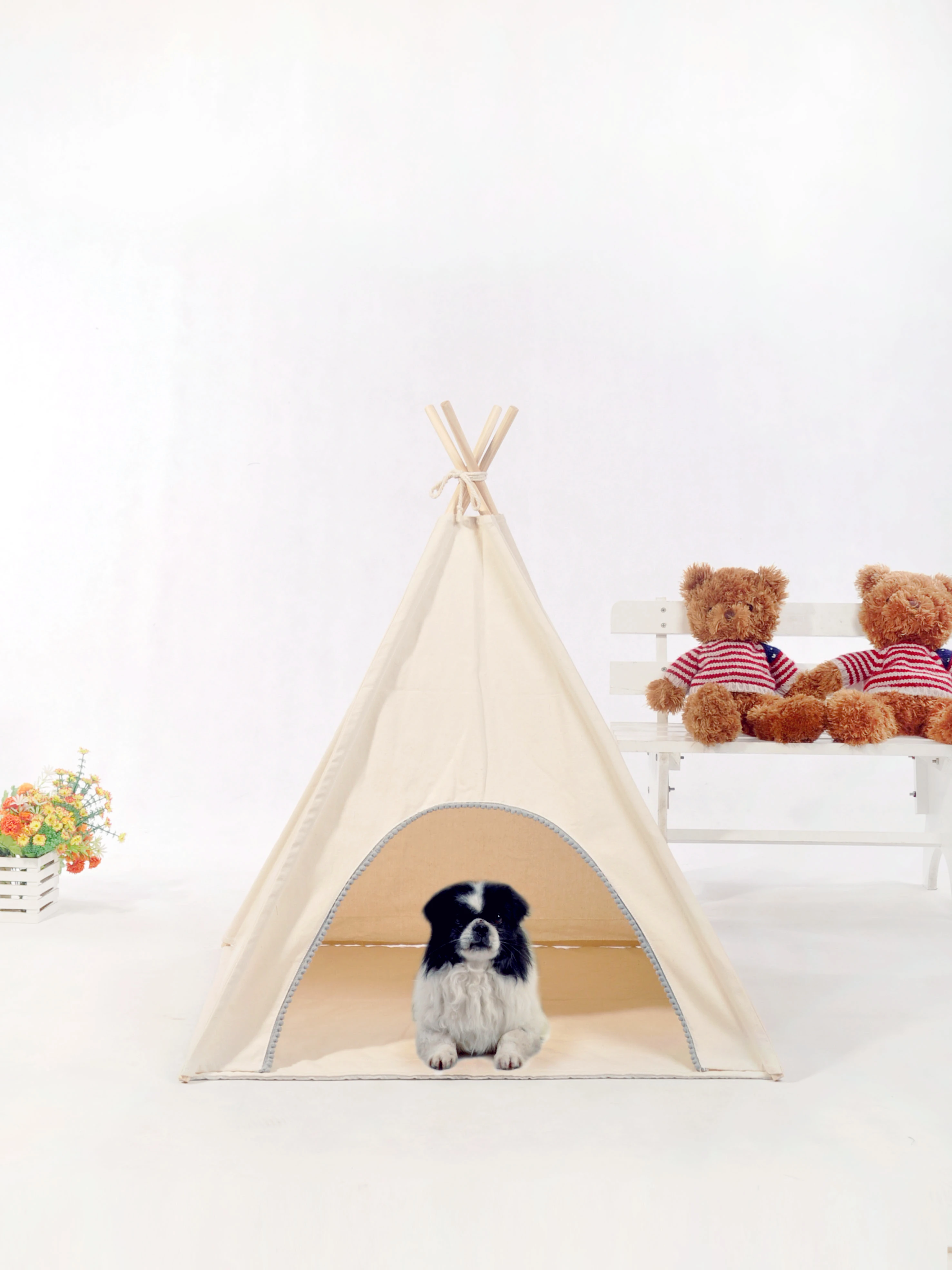 

Natural Canvas Dog Teepee with Mat 28" Base