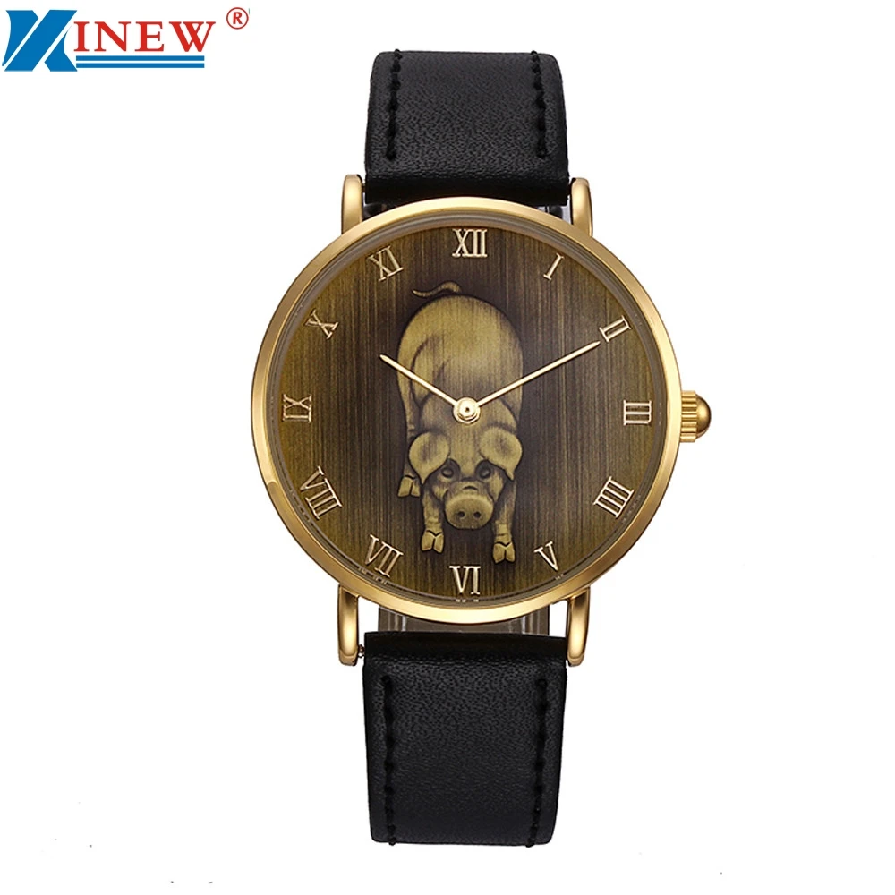 

Watch Women Men relogio masculino Fashion Pig Pattern Quartz Wrist Watch Leather Band Quartz Watch watches Gift #0106