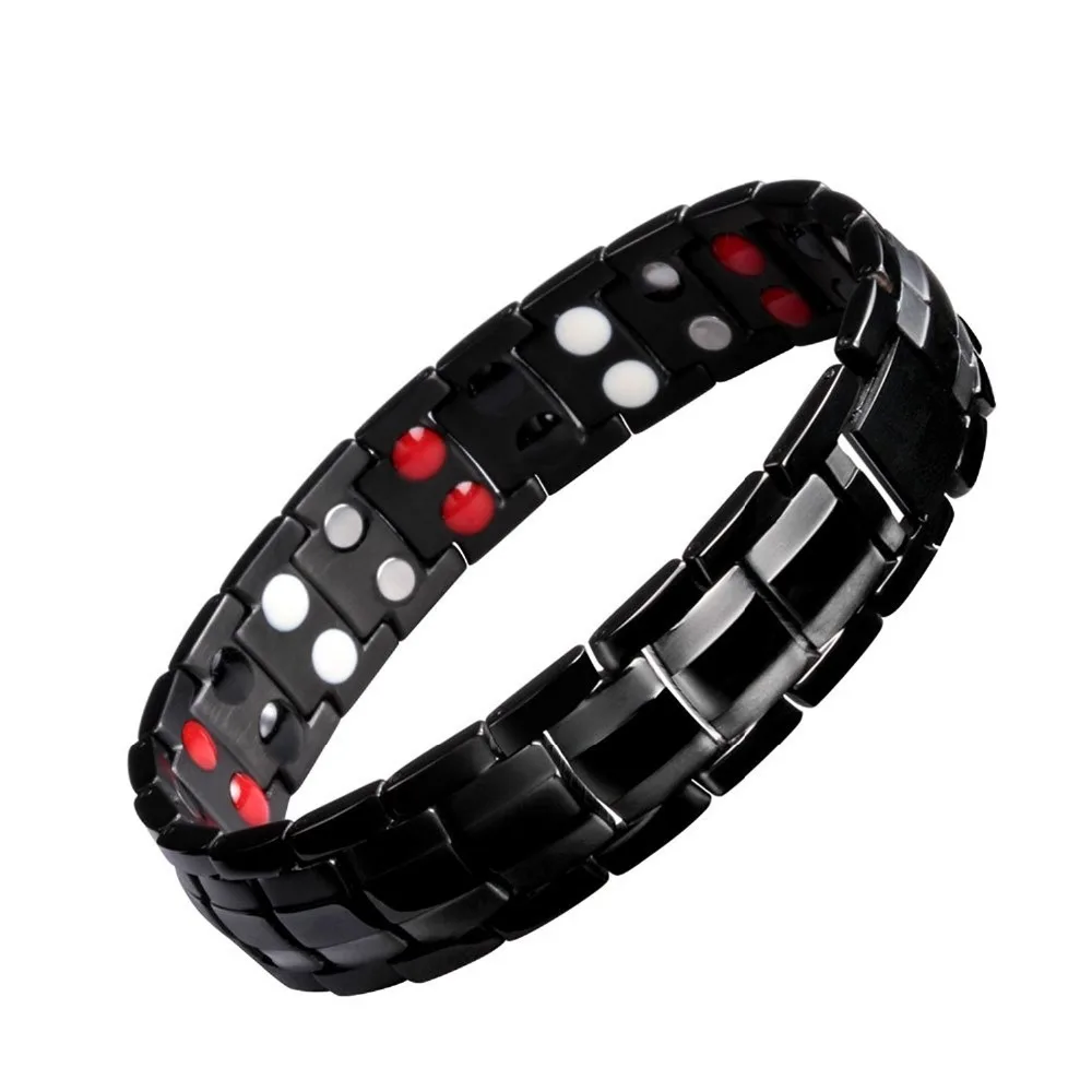 

Black Men's Health Care Therapy Stainless Steel Magnetic Bracelets Bangle Men Benefit 4 Elements Relief for Men's Energy Healing