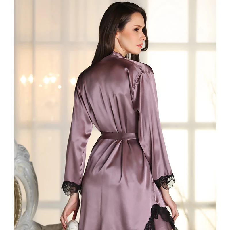 Сексуальный набор женских халатов, вышитый кружевной костюм из искусственного шелка и атласа, комплект из 2 предметов, Ночное платье+ халат, одежда для сна, ночная сорочка, домашняя одежда