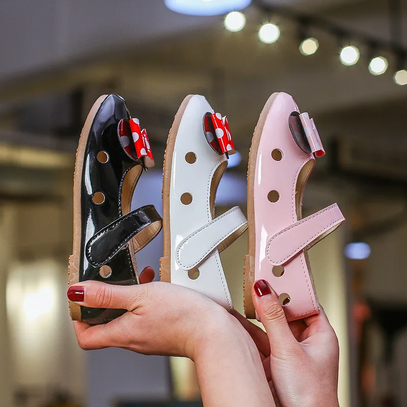 

Children's Leather Shoes 2019 Spring and Summer Round Hole Bow Tie Princess Shoes Anti-skid Magic Stick Leather Shoes Girl