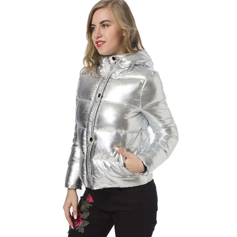 Beste Winterjas vrouwen 2018 Down katoen korte parka mode Plus size Hooded Dikke warme Zilveren katoenen jas Casual tops IOQRCJVN149