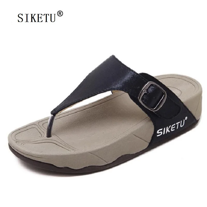 

SIKETU Buckle Style Student Women Slippers Thong T Strap Sandals Thick Bottom Light Sole Platform Heel Shoes Woman Slides