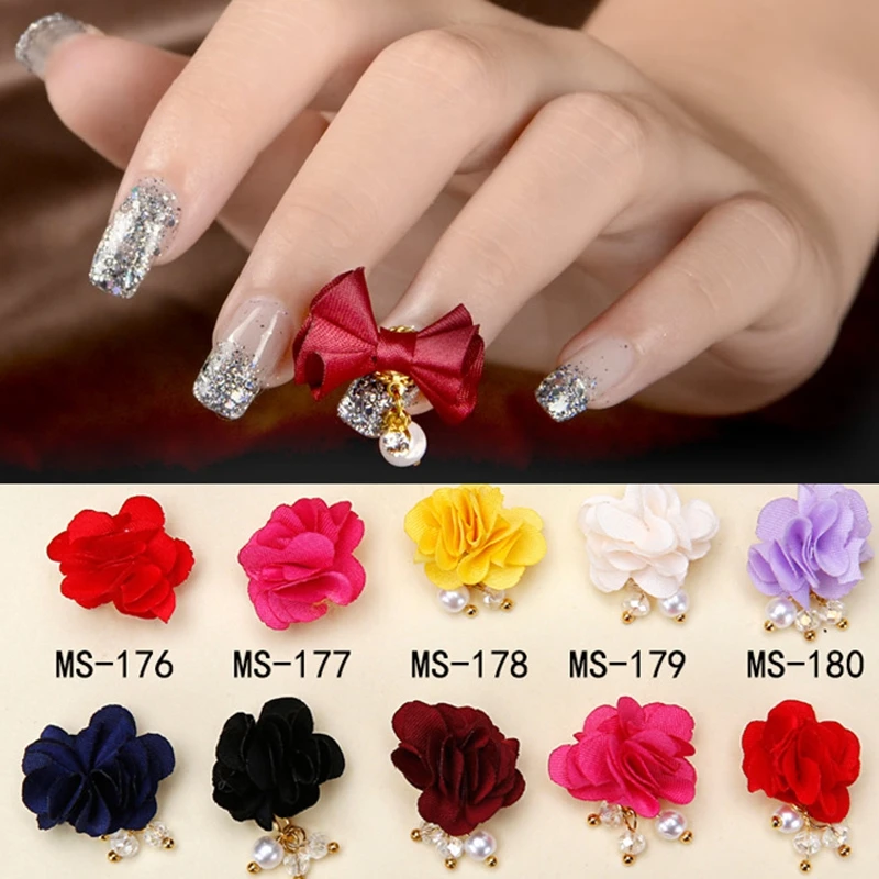 

MEET ACROSS Stickers for Nails Jewelry Detachable Magnet Base Cotton Cloth Flower/bow Pendant Nail Magnet Attraction Manicure