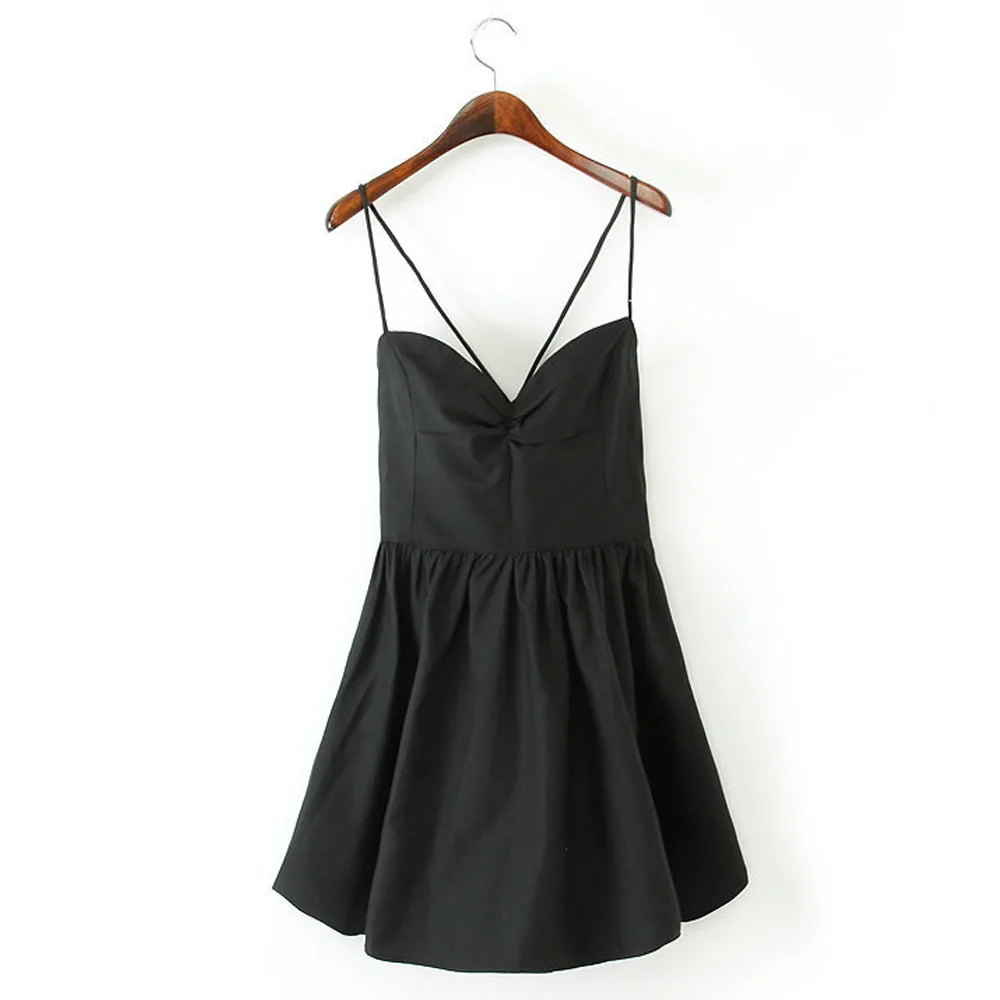 

FIRSTTO Trendy Striped Spaghetti Strap Backless Halter Back Cross Lacing up Tied Bow Slim Sexy Women A-Line Mini Dress 4 Colors