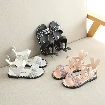 

2019 Summer Girls Sandals Bling Princess Shoes For Baby Girls Rabbit Ear Toddlers anti-skid Kids Sandal 1-6 Years Old