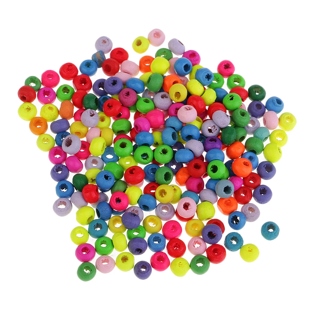  200 Pcs 4mm Colorful Round Solid Wood Beads Color Large Hole Wood Beads Mixed Wood Beads Paint Color For Jewelry Making Beads
