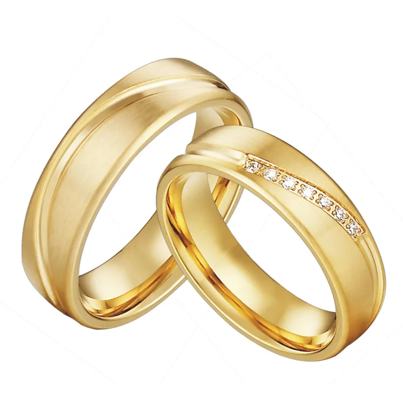 Gold color Wedding Band Promise Ring Men Alliances Jewelry eternity Anniversary Engagement Couple Rings for Women