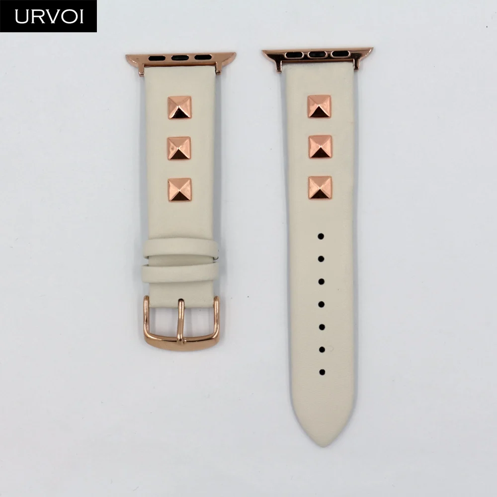 URVOI кожаный ремешок с шипами для apple watch series 5 4 3 2 1 Swift rockstud ремешок для iWatch наручные в стиле панк ручной работы дизайн - Цвет ремешка: White