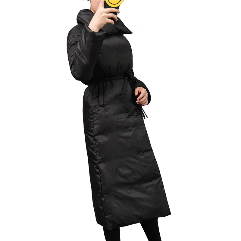 2017 Winter Down Jackets Women's Coat White Duck Down with Belt Longer Knee Women's Double Breasted Jackets Oversized QH0925