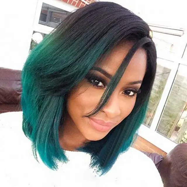 Medium Length Ombre Green Bob Wig Black Women Hairstyles Cheap
