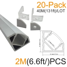 40 м/лот 20x2 м(6.6ft) серебряного цвета V-Форма угловой алюминиевый светодиодный корпус, алюминиевый, светодиодный для Светодиодный Лента установки
