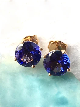 

Natural tanzanite rose gold earring, 18K rose gold, rare tanzanite in round 6mm*6mm , classical style, fashion and popular