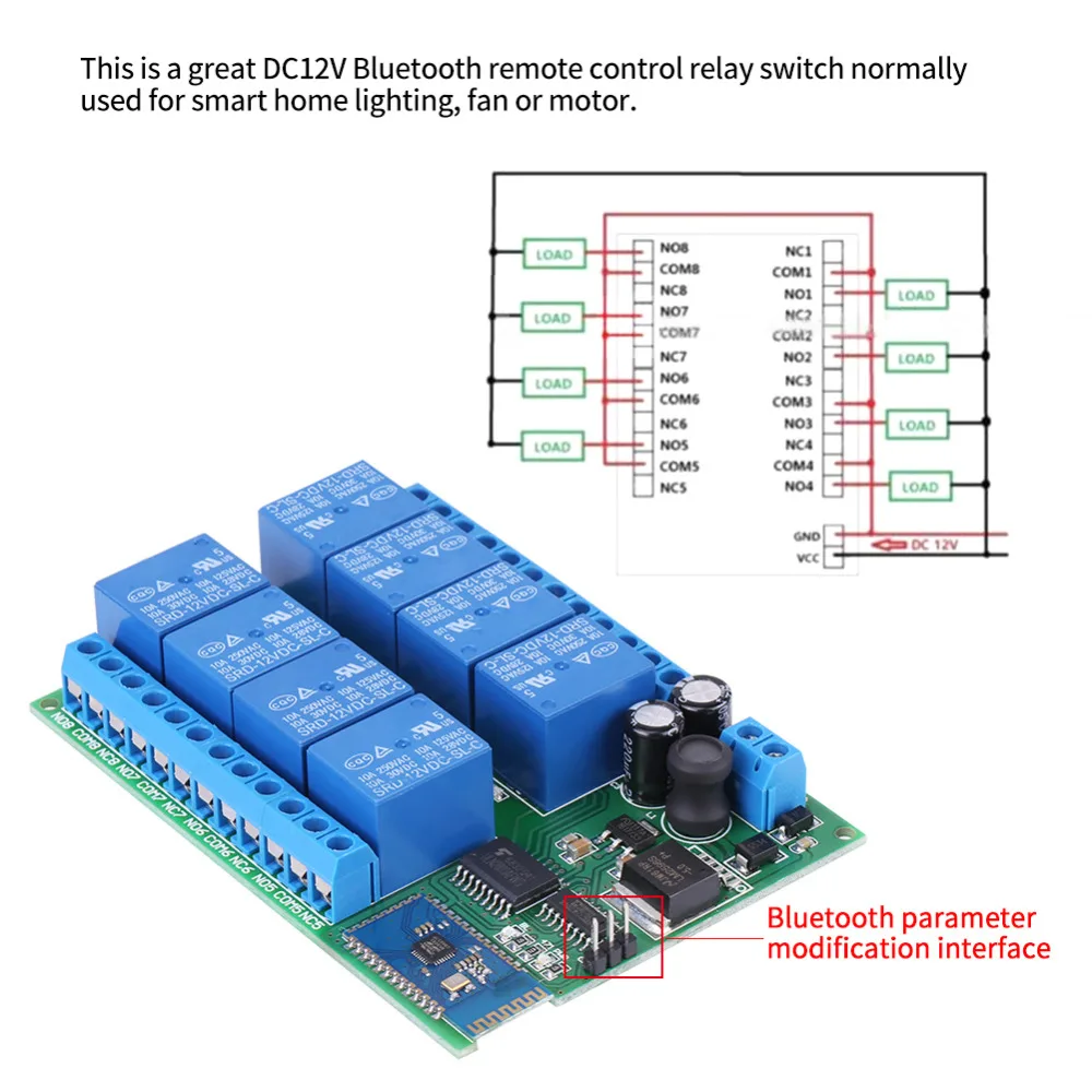 DC 12V 8-канальный релейный модуль с дистанционным управлением по Bluetooth Управление реле доска для Android триггерный релейный модуль