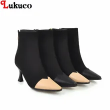 Lukuco Venda Quente Mulheres Botas Femininas de Inverno Sapatos Mulher Botas De Pele Quente bota feminina Ankle Boots de Salto Alto Tamanho Grande para 46 botas
