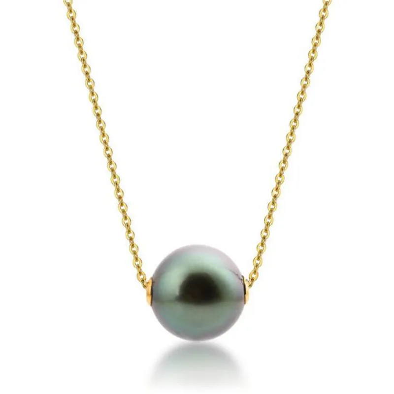 

Wedding Jewelry Pendant Necklace 11-12mm Black Round Tahitian Pearl Women Anti Allergic 18K Gold Necklace Luxury Anniversary Gif