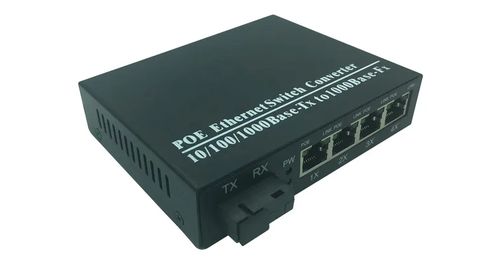 Rápido da Tomada do Conversor dos Meios do Ponto de Entrada Ethernet do Gigabit do Porto 5 do sc da Fibra do Interruptor de Poe Interruptor m 4 Rj45 1 10 - 100 1000 3 Transmissão e cabos