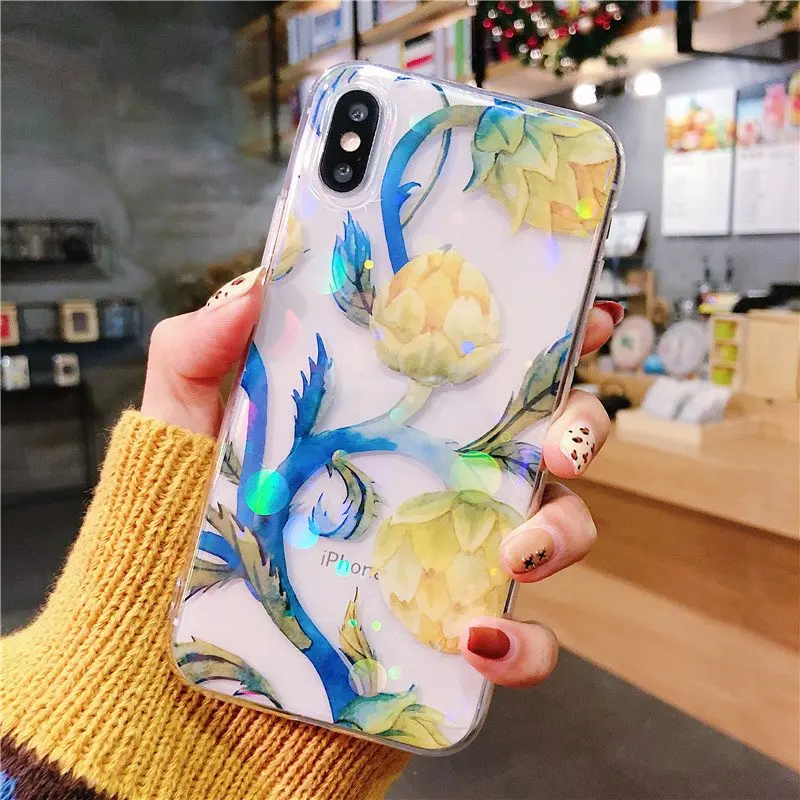 

Glitter Flower XS MAX case for iPhone 8 Case iPhone 7 Case Soft TPU Russia hot XR Transparent floral Cover for 6 6s Plus X XS