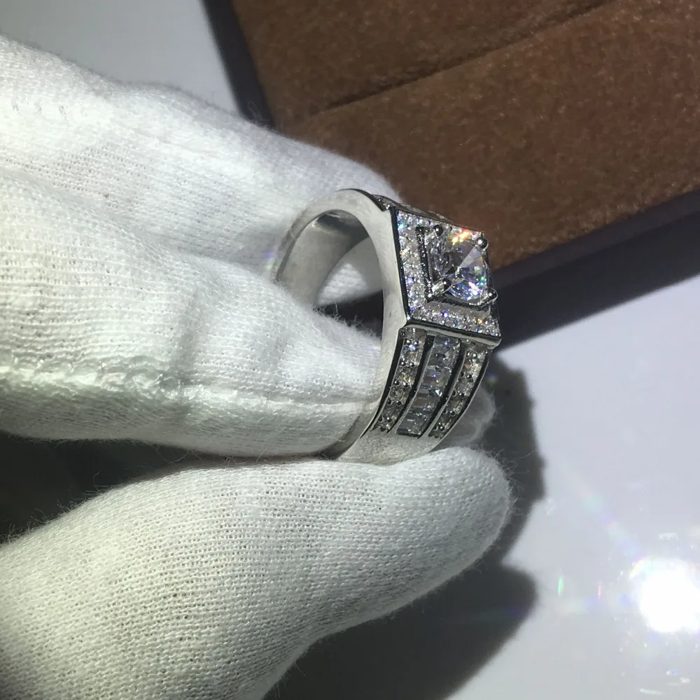 Настоящее однотонное 925 пробы Серебряное модное мужское кольцо круглое 1ct AAAAA Cz кольцо с камнем рождения обручальное кольцо для мужчин