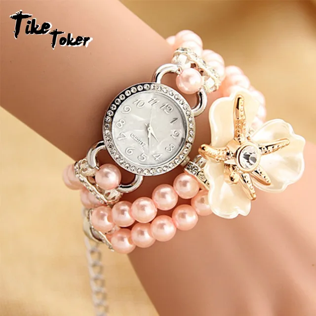Tike Toker,Ladies pearl flower bracelt Gift Women Watches Fashion Brand New Pear Tike Toker,Ladies pearl flower bracelt Gift Women Watches Fashion Brand New Pear