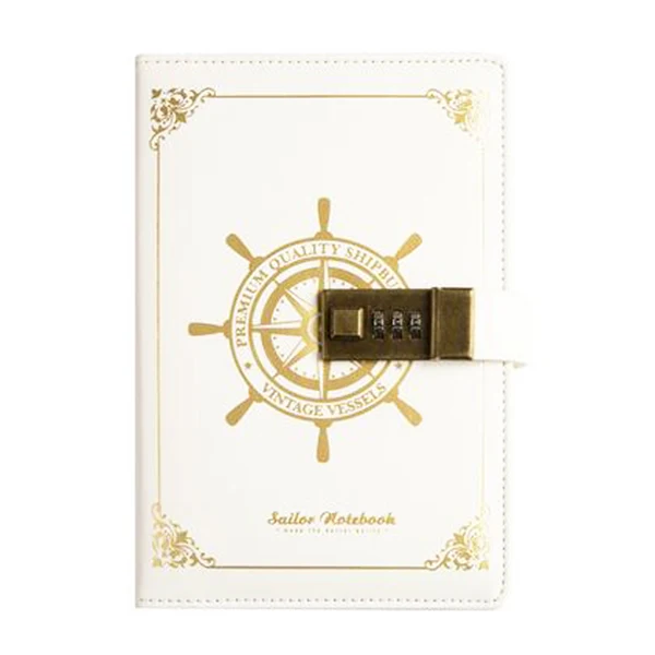XRHYY цифровой пароль записная книжка кожаная связывающая журнал комбинированный металлический кодовый замок для дневника печать бронзовая Блокировка дневник - Цвет: White