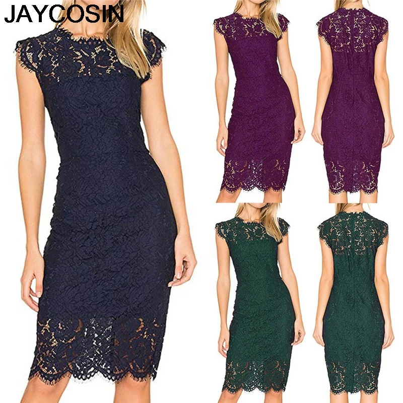 

JAYCOSIN 2019 New Summer Women Dress Plus Size Sexy Solid Lace Hollow out Sleeveless Irregular Sheath Dresses Vestido jy3