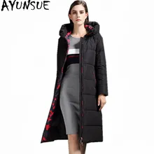AYUNSUE, высокое качество, женский пуховик на белом утином пуху, черное зимнее пальто с капюшоном, женские длинные парки, тонкие женские пуховики, WXF220