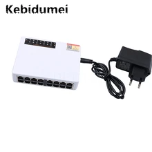 Kebidumei 16 Порты 10/100 Мбит сетевой коммутатор Fast Ethernet LAN RJ45 Vlan концентратор Настольный ПК коммутатор с ЕС/адаптер для розеток американского стандарта черного цвета