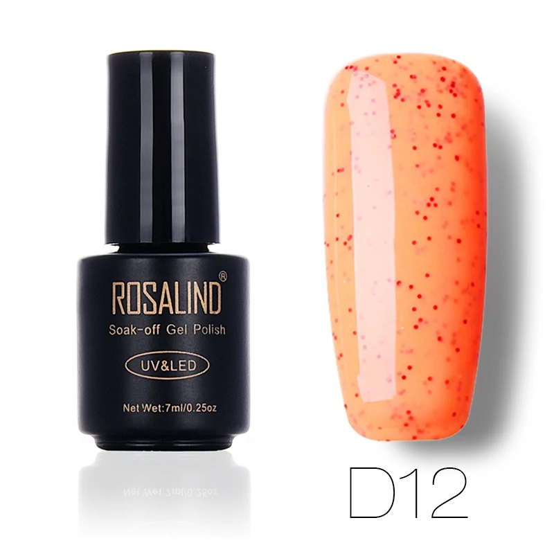 Гель ROSALIND 1 S 7 мл, Гель-лак для ногтей ярких цветов, верхнее Базовое покрытие, необходимое для замачивания ногтей, Полупостоянный лак для ногтей - Цвет: D12