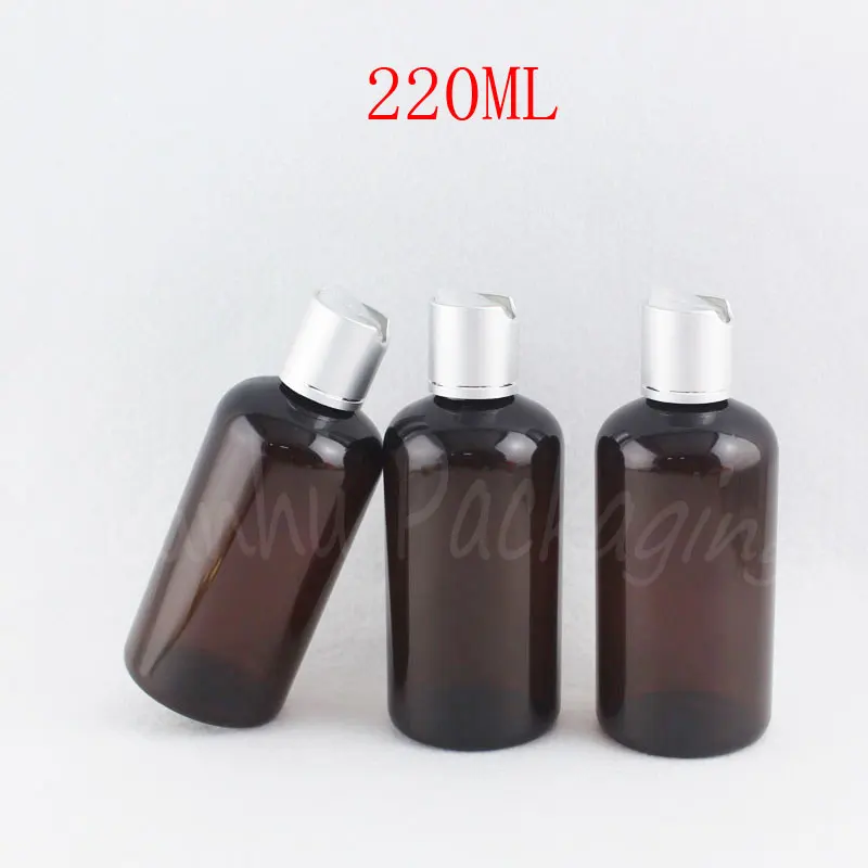 

220ML Brown Round Shoulder Plastic Bottle , 220CC Empty Cosmetic Container , Shampoo / Lotion Packaging Bottle