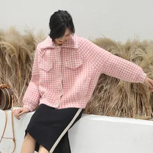 Осенне-зимняя женская куртка, новая Студенческая куртка из искусственного меха норки с отложным воротником, свободное клетчатое короткое зимнее пальто