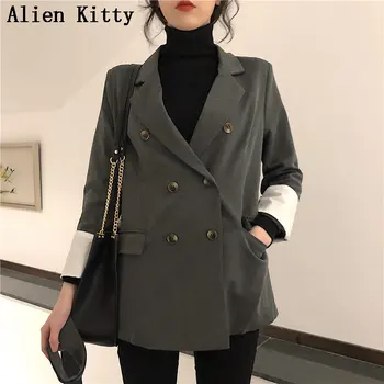 

Alien Kitty New Office Lady Double Breasted Sashes Vintage Notched Casual Fresh Female High Quality Long Sleeve Solid Blazers