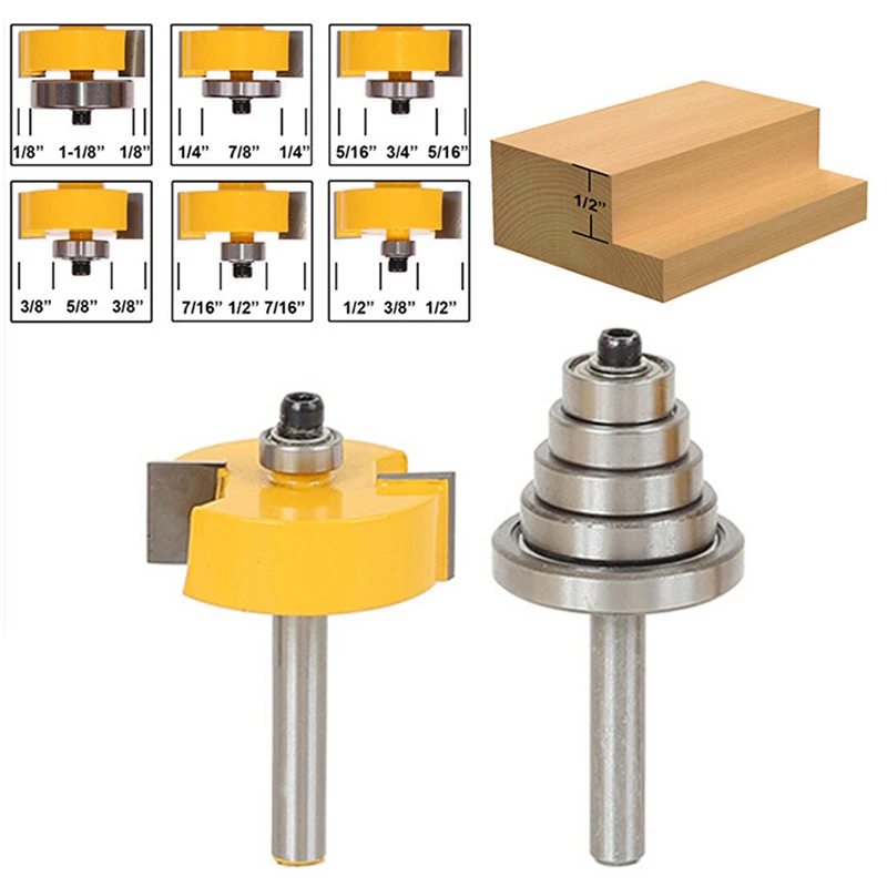 2 PCS/ Set 1/4 * 1 3 / 8 Woodworking Adjustable Mortise Router Bit Set